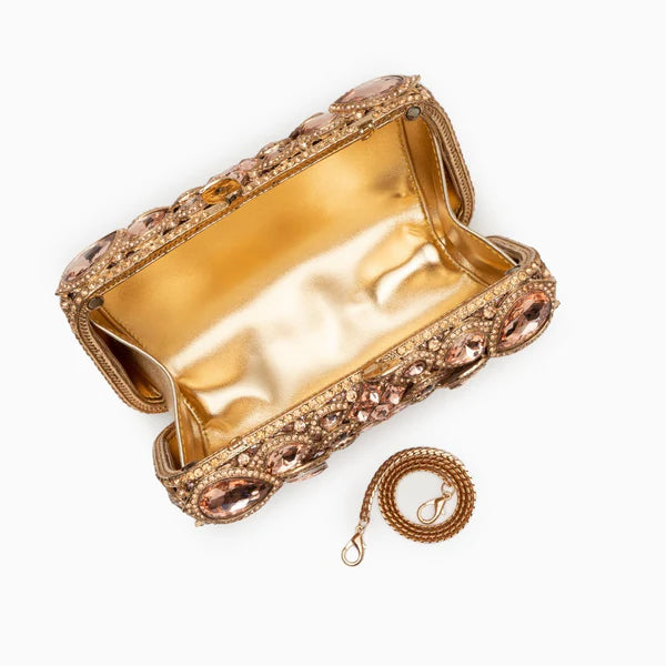 Reina Rhinestones Crystals Clutch Bag - Rose Gold