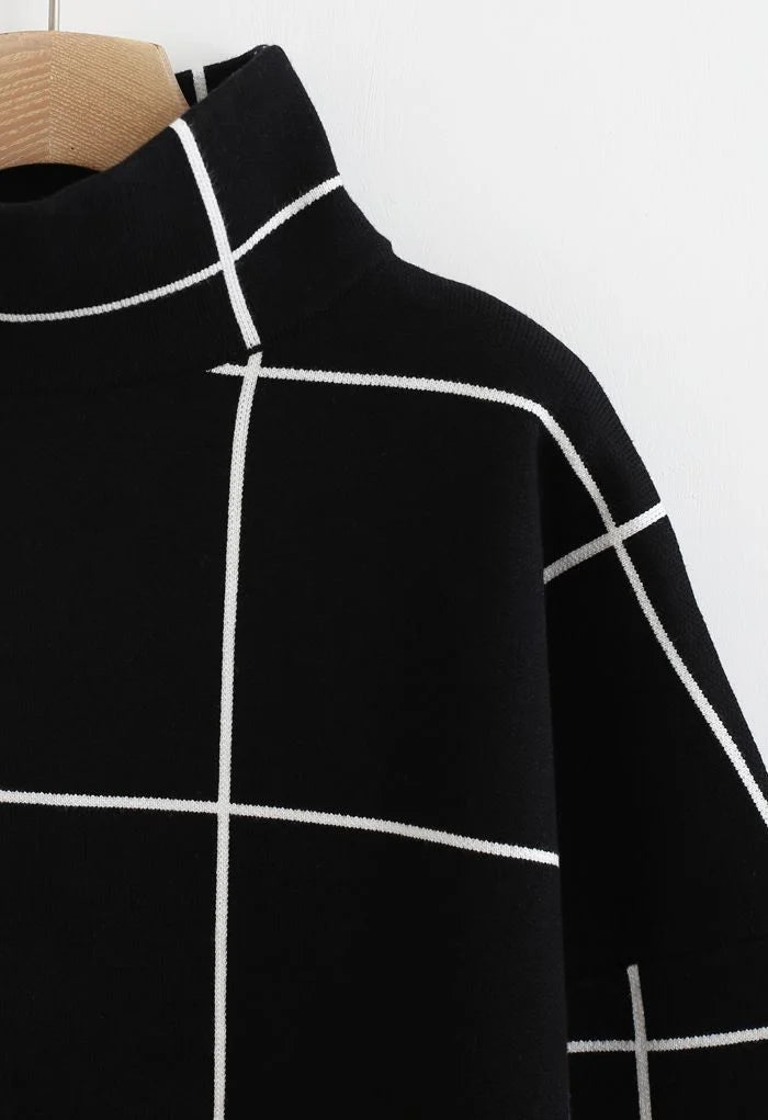 Grid Turtleneck Sweater