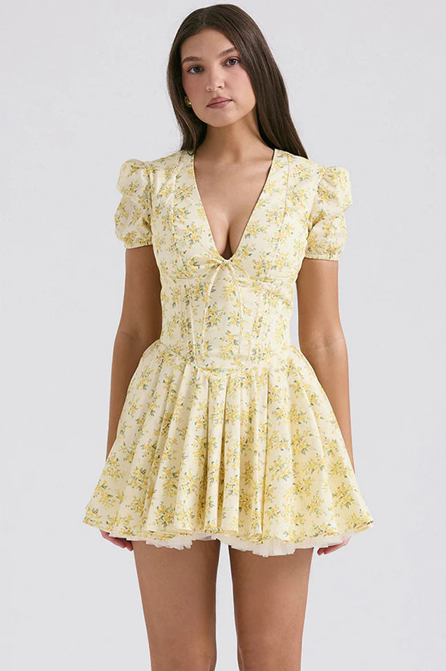 Vintage Floral Pleated Mini Dress
