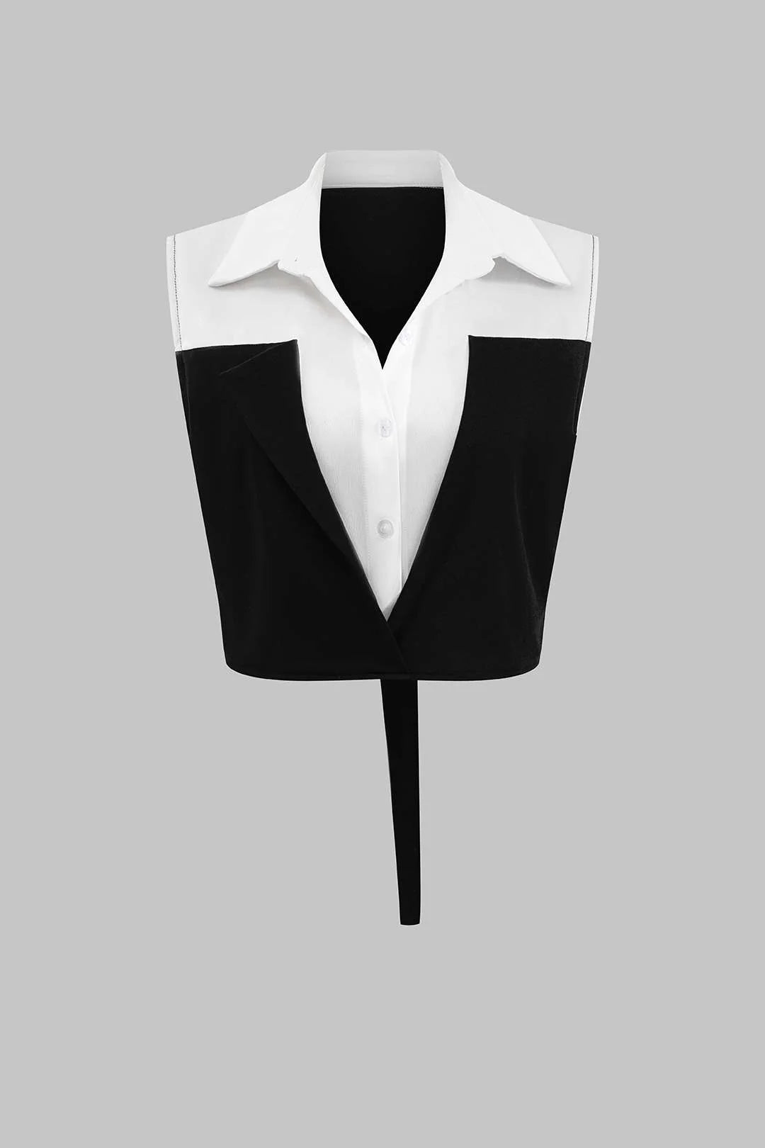 Patchwork Button Tie Back Sleeveless Top And Zipper Pocket Trousers Set