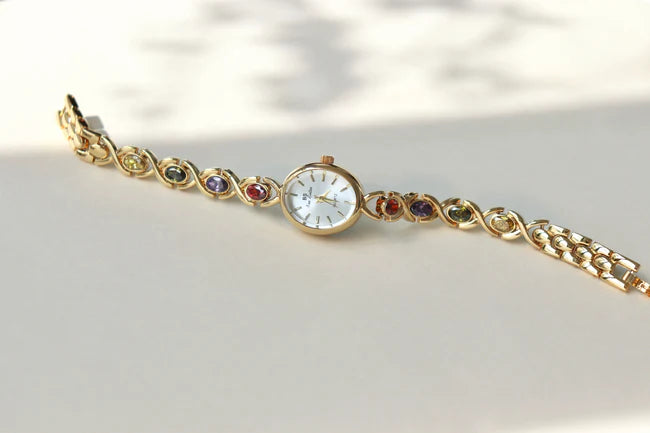 Vintage Colorful Diamond Gold Watch