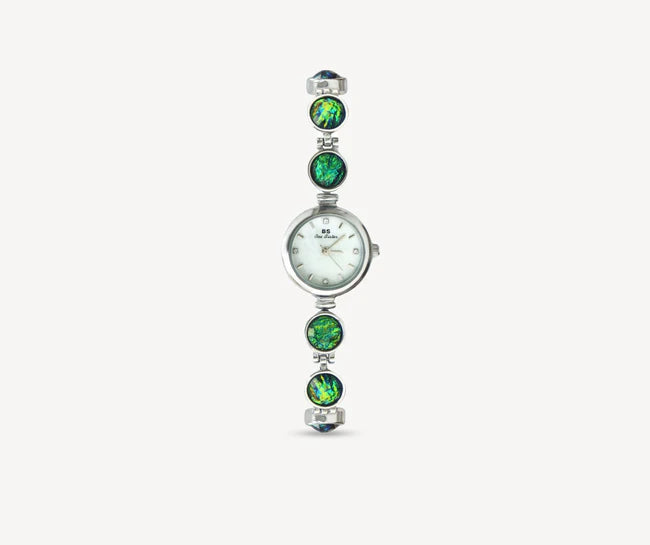 Emerald & Blue Silver-Toned Watch