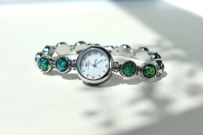 Emerald & Blue Silver-Toned Watch